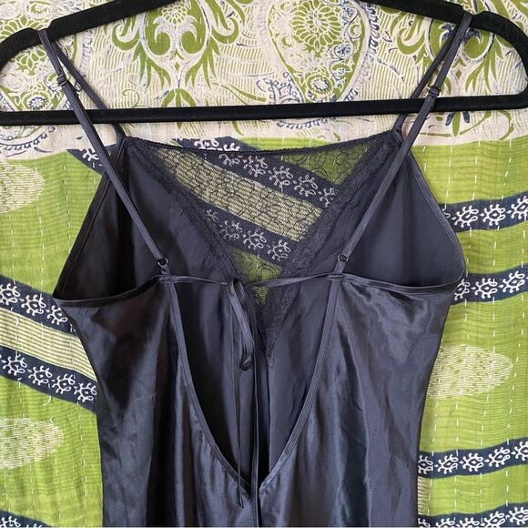 Vintage Y2K Black Silk Bedazzled Fringe Slip Dress Size Extra Small - Picture 11 of 15